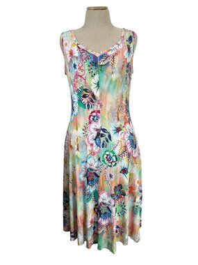 Elana Kattan Women's Sz Large Floral Multicolor Sleeveless Lined Dress